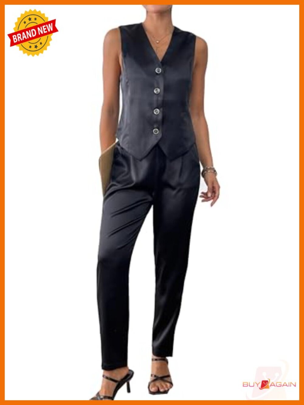 Satin Vest and Tapered Pant Suit Set - Business Casual Outfit